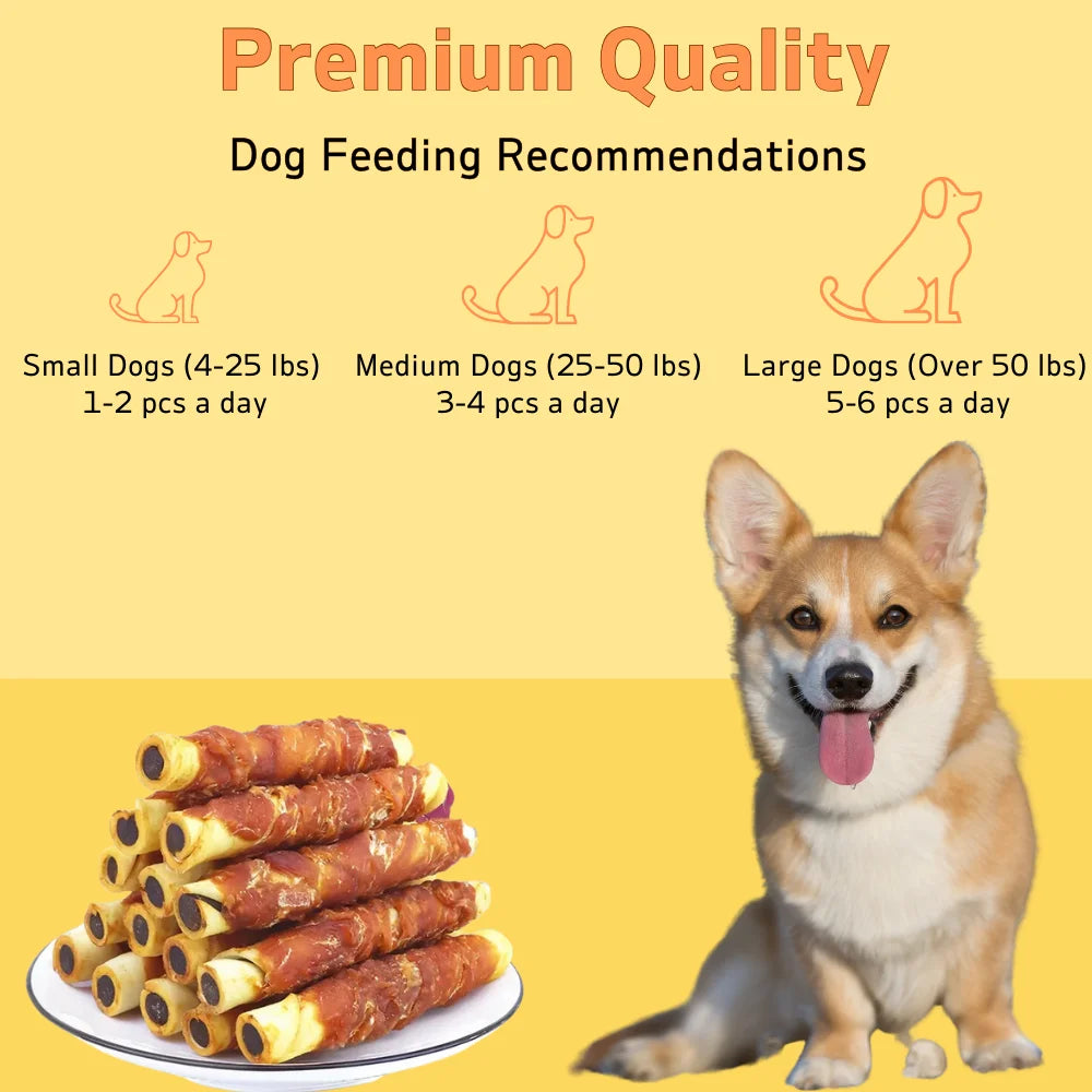 2-Pack (2 x 150g/5.3oz) 300g/10.6 Chicken Wrapped Cowhide Stick, Meat Dog Snacks, Made From Chicken Meat And Beef Skin