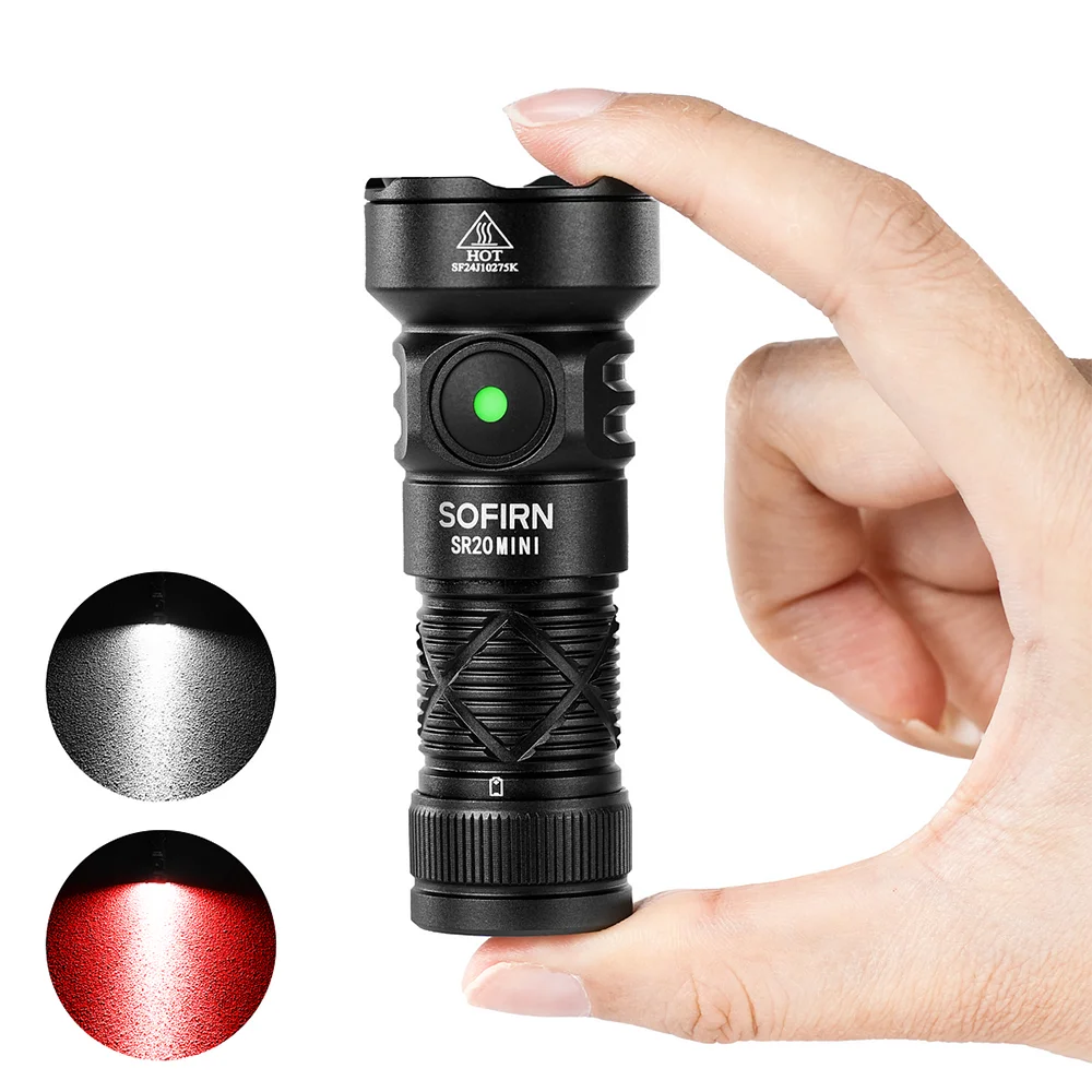 SR20 MINI Flashlight 1200lm CSP2323 LED Light 18350 USB C Rechargeable Torch 5700K With Red Light and Magnetic