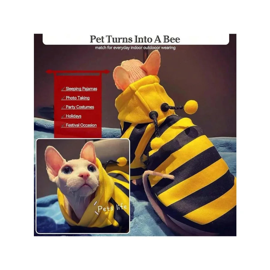 【New style】Dog Bee Costume Outfit Hoodie Cat Clothes Funny Pet Hooded Coat For Small Medium Dogs Puppy Chihuahua Yorkie Halloween