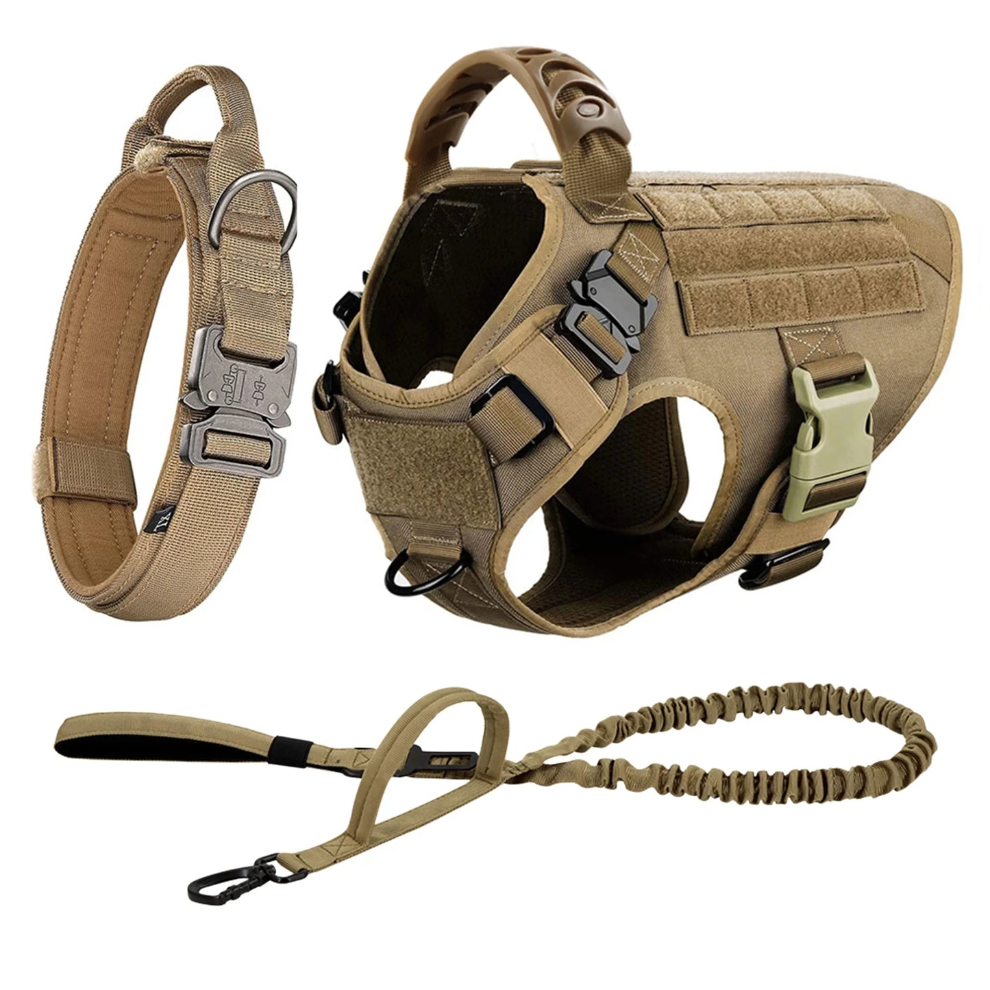 Tactical Dog Harness Collar And Leash Set Adjustable Training Walking Vest For Medium Large Dogs German Shepherd Malinois Outdoor Use