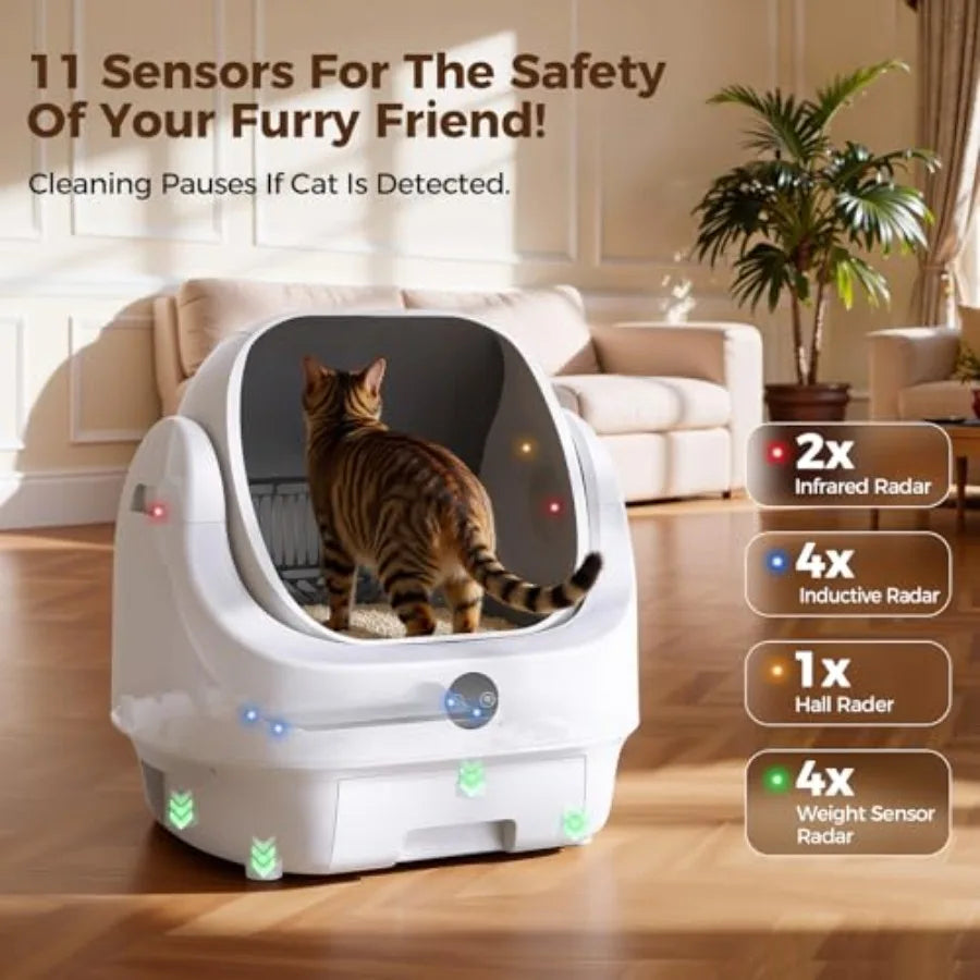Open-Top Automatic Litter Box, Odor Control, Ready to Use, Self Cleaning Litter Box, Large Capacity with APP Control and Safety