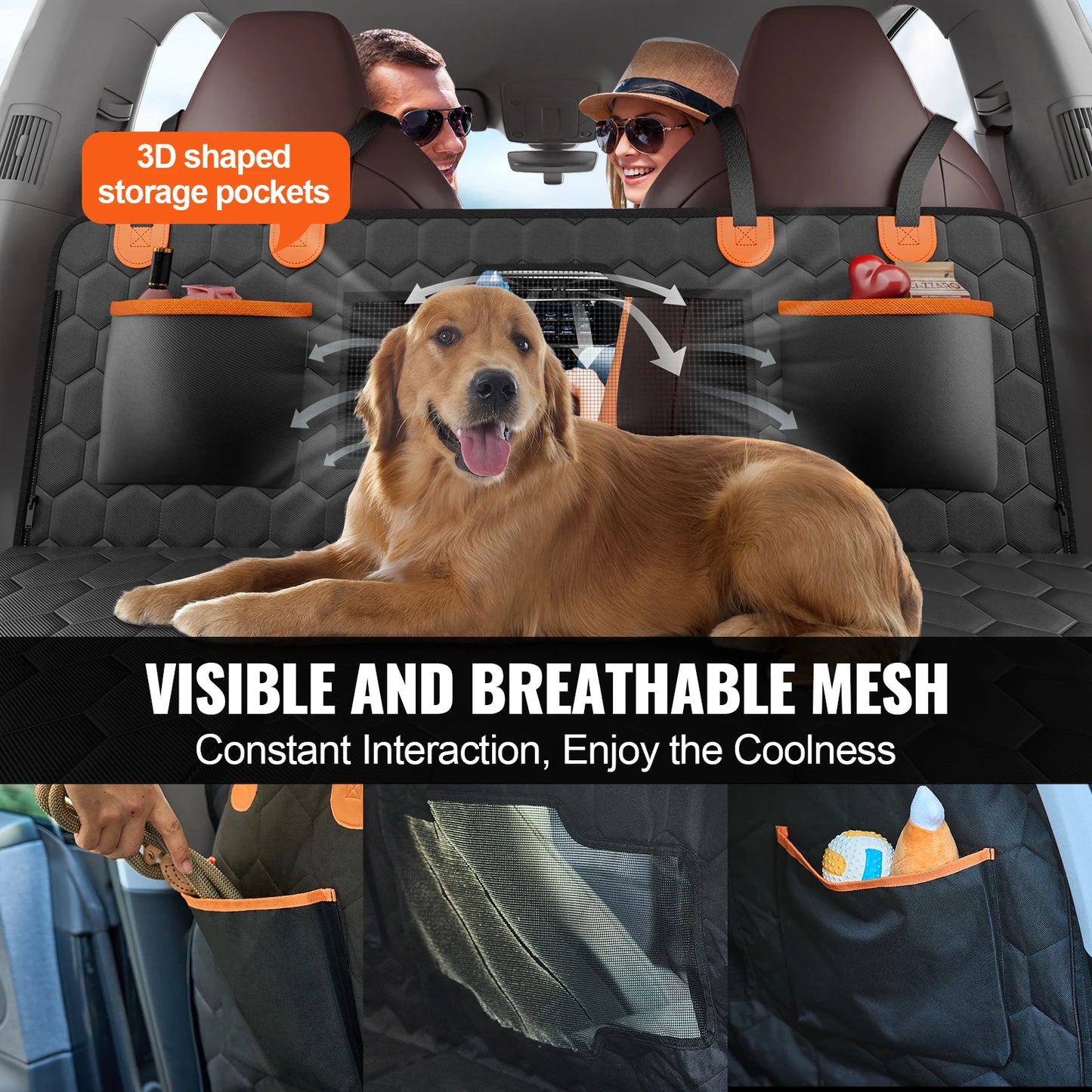 Back Seat Extender Dog Car Seat Cover for Back Seat Bed with Mesh Window and Storage Pocket Supports 350 lbs, Dog Hammock