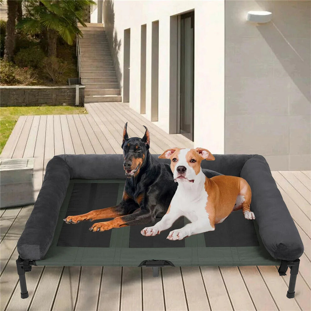 XXL, XL Large Dog Bed Outdoor Raised Dog Bed with Cooling Breathable Mat and Soft Plush Mat Pet Puppy Camping Cot for Home Garden
