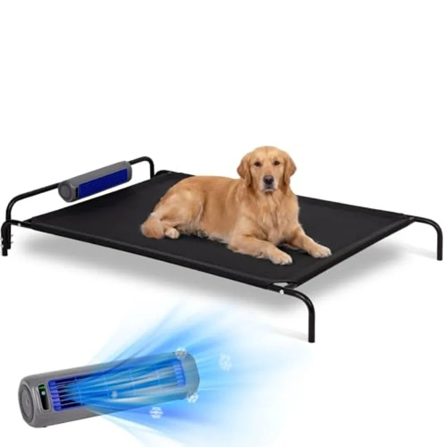 Elevated Outdoor Dog Bed with Fan - Cooling Dog Bed for Dogs Waterproof Cot Easy to Assemble 3 Wind Speed Raised Dog Bed