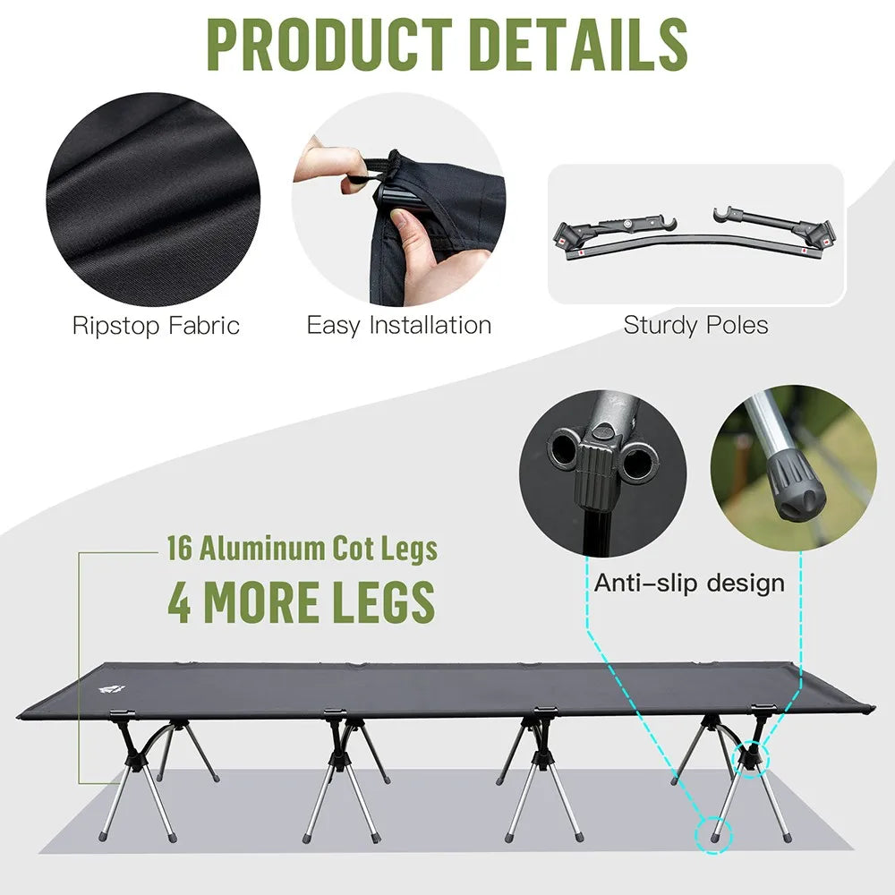 Camping Cot Bed - Portable Folding Sleeping Cots for Adults 1-Person Outdoor Elevated Off-Ground Beds Easy Set-Up Army Sleeping Bed