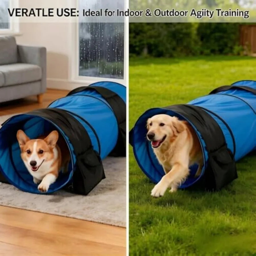 28in Dog Tunnel for Large Dogs, 10ft Heavy Duty Dog Agility Training Equipment with 3 Sandbags 4 Stakes, Portable Carry Bag