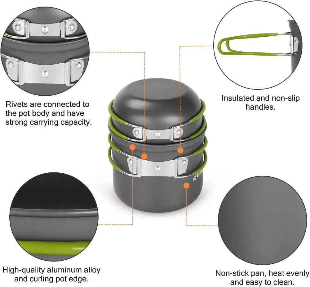 16pcs Camping Cookware Mess Kit, Lightweight Pot Pan Mini Stove with Cups & Cutlery for Backpacking Hiking Picnic