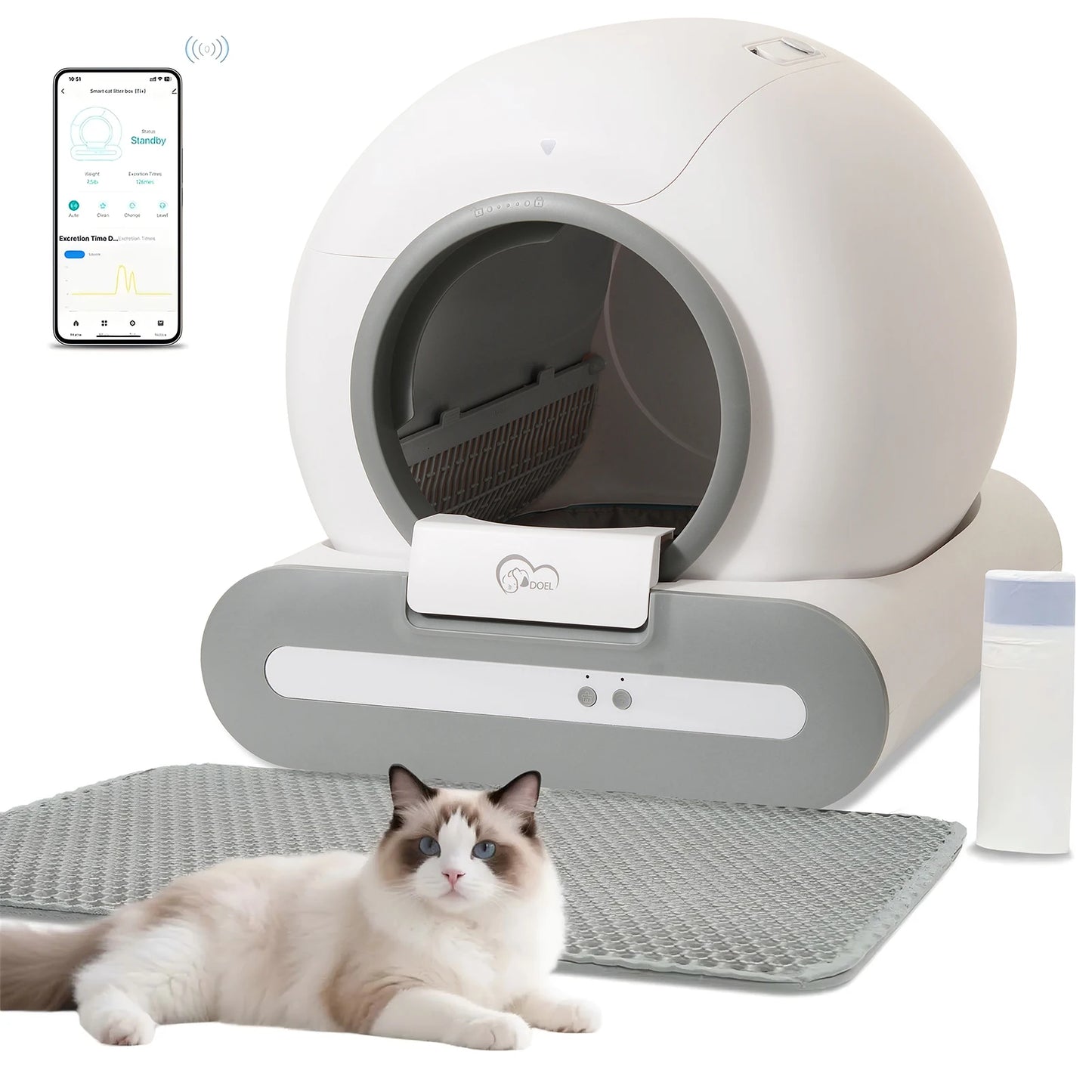 65L Self-Cleaning Cat Litter Box App Control, ONLY Supports 2.4G WiFi w/Litter Mat & Trash Bags, Fit for Tofu & Mixed Litter