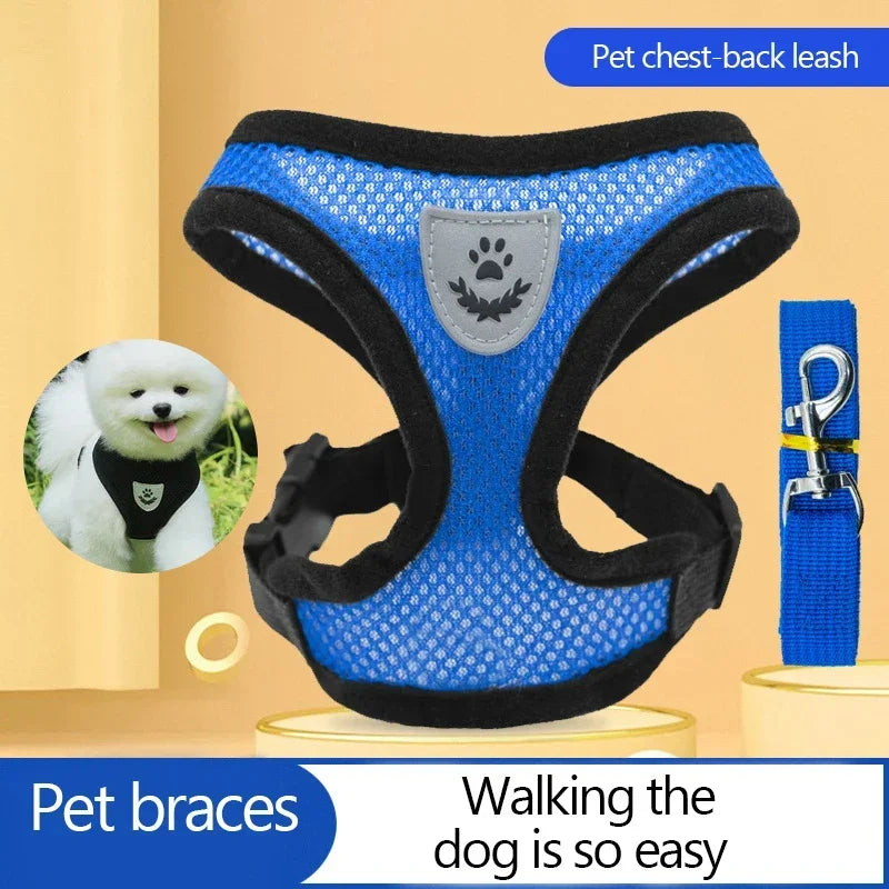 Dog Cat Harness Vest Walking Lead Leash For Puppy Dogs Collar Polyester Adjustable Mesh Dog Harness For Small Medium Pet Accessories