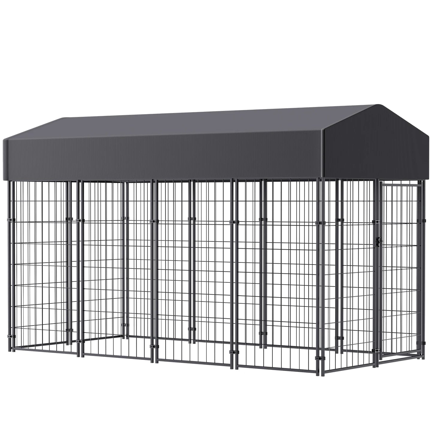 Large Dog Kennel Dog Crate Cage, Welded Wire Pet Playpen With UV Protection, Waterproof Cover, Metal and Roof Outdoor Heavy Duty