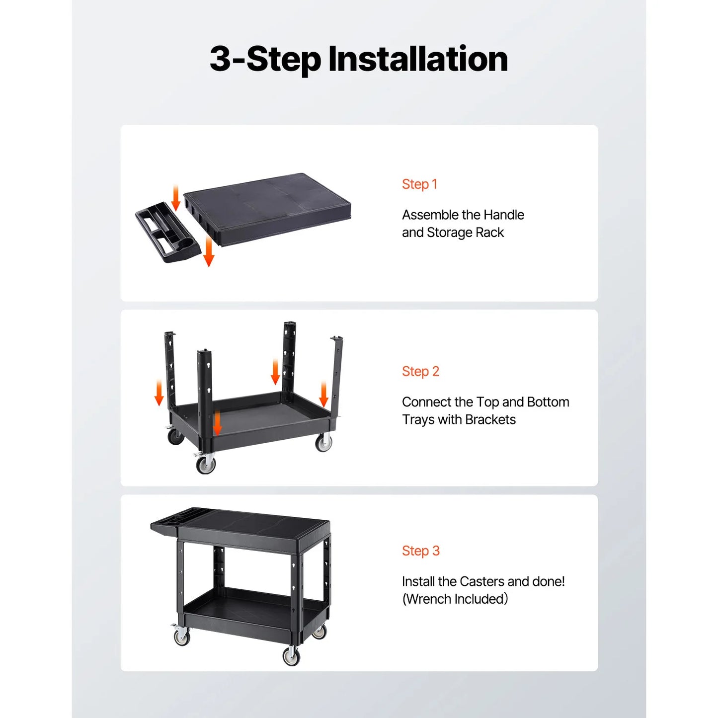 550 lbs Utility Service Cart Two-Shelf Plastic Hand Dolly Cart with 360° Swivel Wheels for Warehouse Garage Cleaning