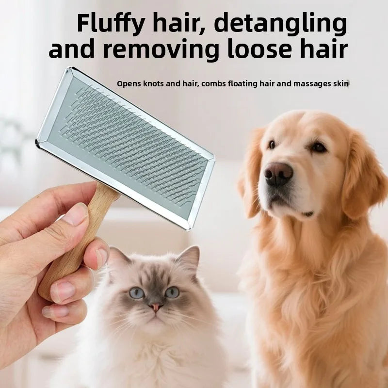 Pet Grooming Comb Shedding Hair Remove Brush Wood Handle Slicker Dog Cat Supply
