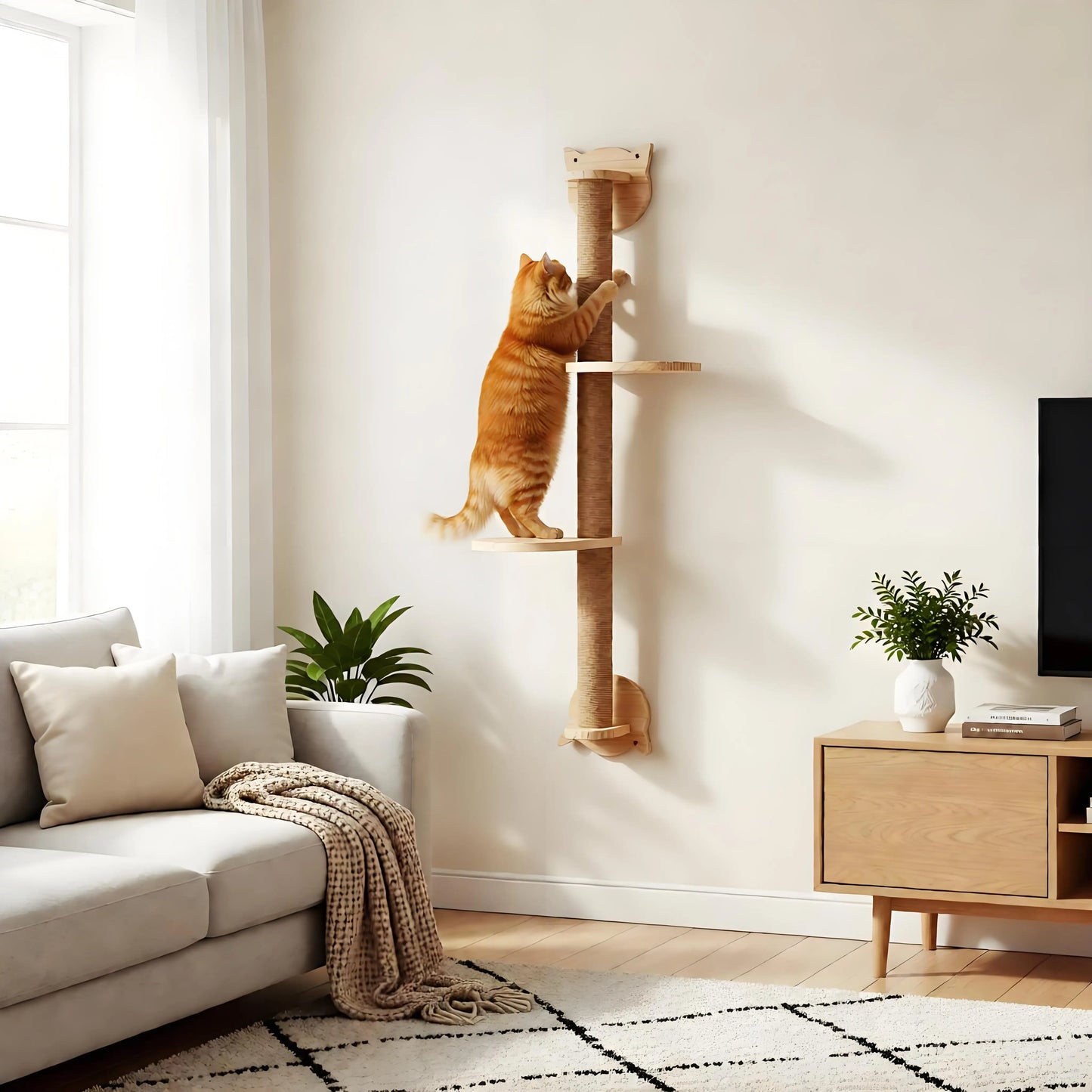 41" Cat Tree With Scratching Posts 2 Perches Platforms Wall Mounted Sisal Scratcher Hammock For Cats Kittens Climb Play Rest