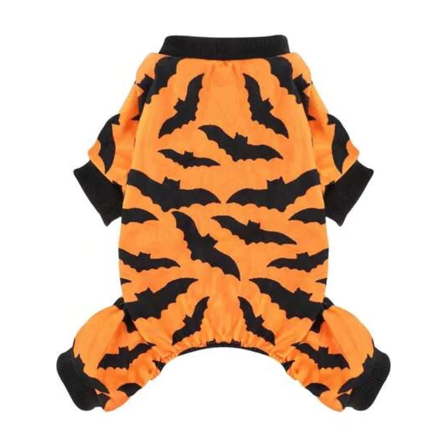 【New style】Dog Pajamas Halloween Orange Bat Dog Pjs Pet Pajamas Halloween Doggy Costumes Fleece Doggie Sweater Holiday Party