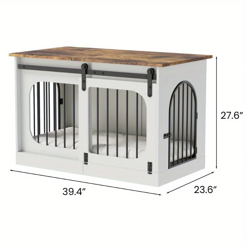 39.4" Dog Crate Furniture, Indoor Heavy-Duty Dog Crate for Small & Medium Dogs, Wooden Dog Kennel, White
