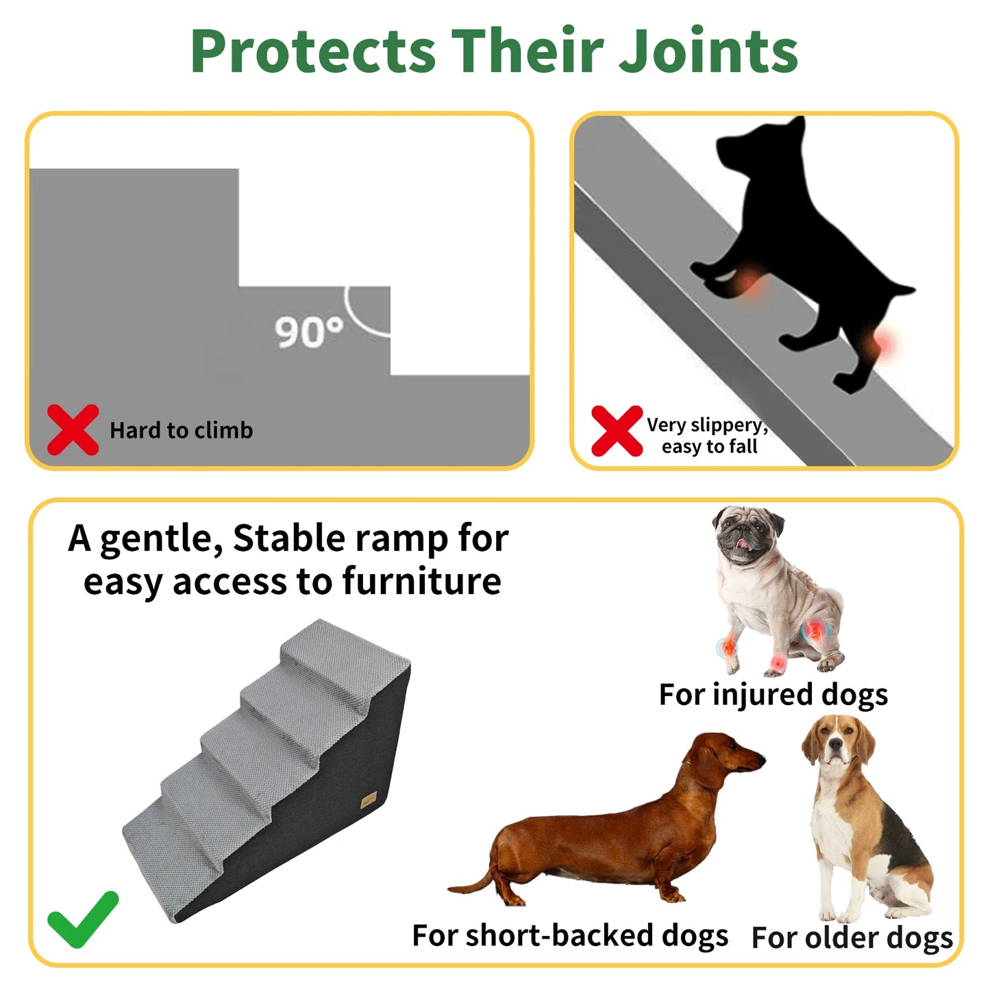 3/4/5 Steps High Density Foam Dog Stairs Ramps, for High Beds and Sofa, Non-Slip Pet Steps Sofa Bed Ladder, with Washable Cover