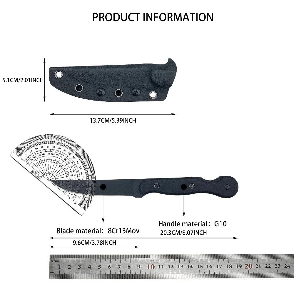 Outdoor Sharp Straight Knife 8Cr13Mov Blade G10 Handle High Hardness Survival Portable and Self-Defense Tactical Cutting Knife