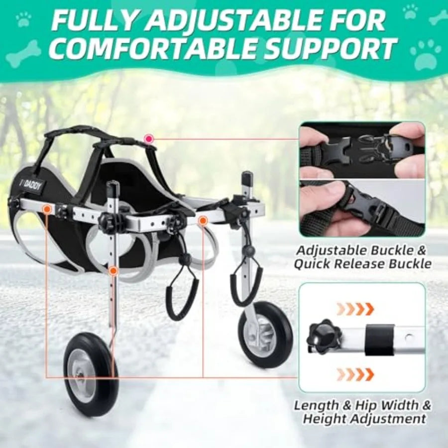 Dog Wheelchair for Back Legs - Lightweight Portable Wheelchair with Reflective Stripes, Adjustable Pet Wheelchair Cart for Seni