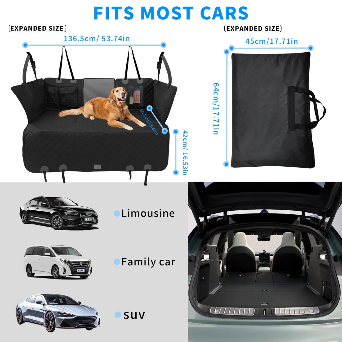 Large Dog Car Seat Cover Back Seat Extender Backseat Protection for Cars with Pockets Hard Bottom Waterproof Scratch-Proof Dog Hammock
