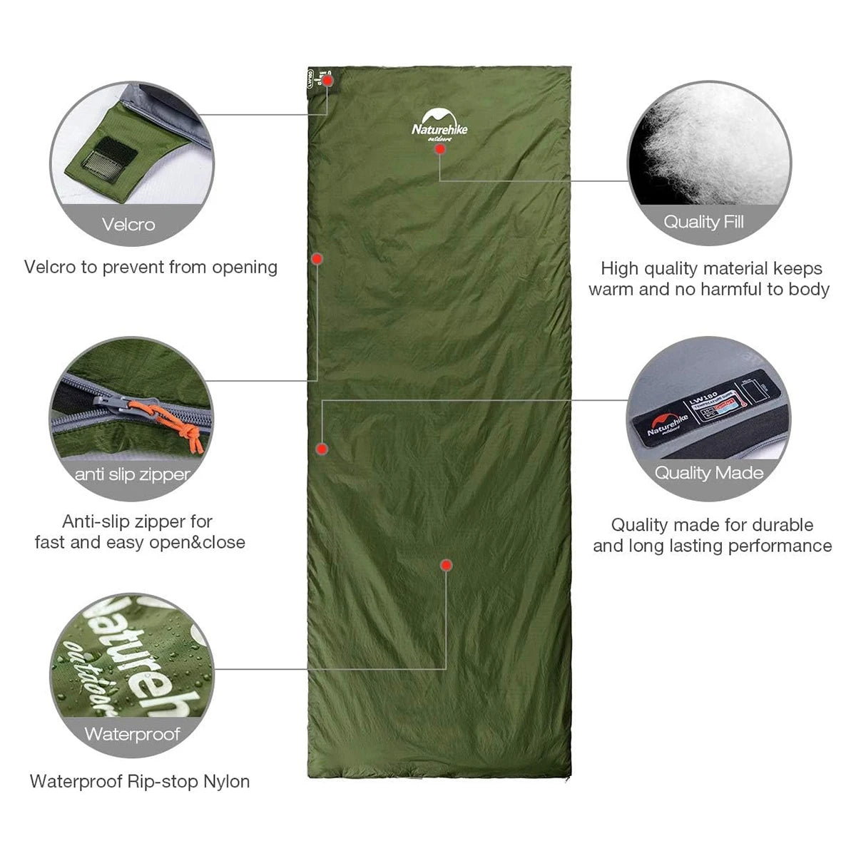 Ultralight Sleeping Bag Large LW180 Envelope Backpacking Sleeping Bag Portable Waterproof Summer Camping Sleeping Bag