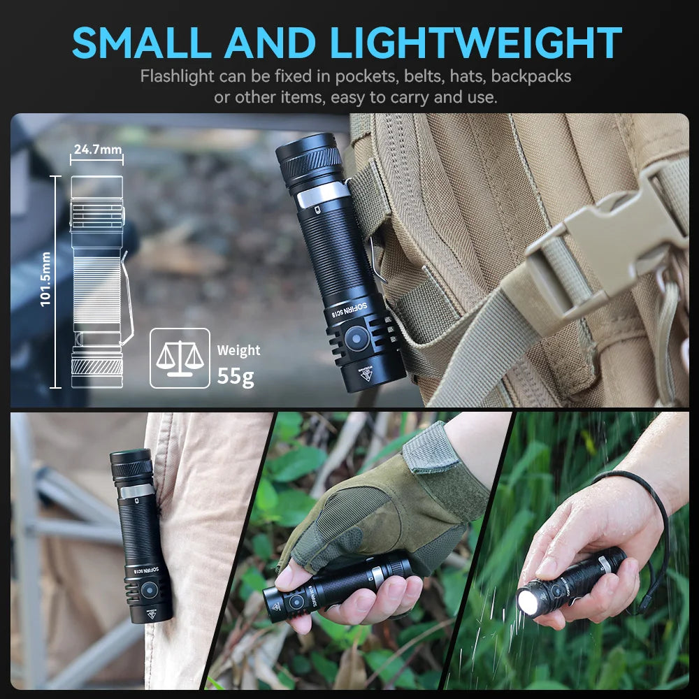 SC18 1800lm EDC Flashlight USB-C Rechargeable SST40 LED 18650 Torch TIR Optics Lens Lantern with Power Indicator