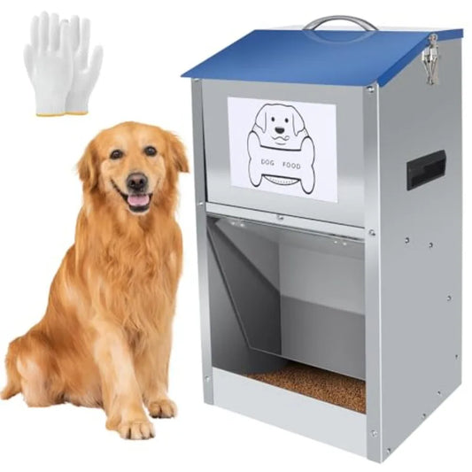Automatic Dog Feeder Galvanized Metal Pet Food Station for Indoor and Outdoor Use 50LBS Capacity Automatic Food Dispenser