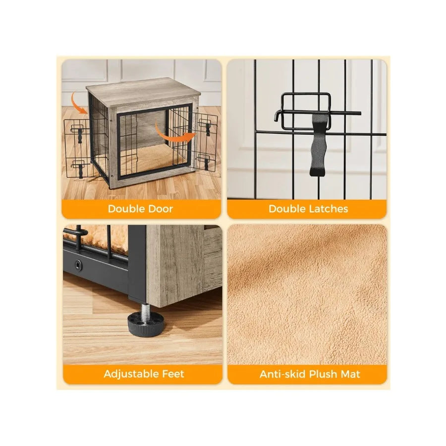 Butterslay 1PC 27.5″ Dog Crate Furniture For Small Dogs, Rustic Industrial Wooden Kennel With Multi-Function Design