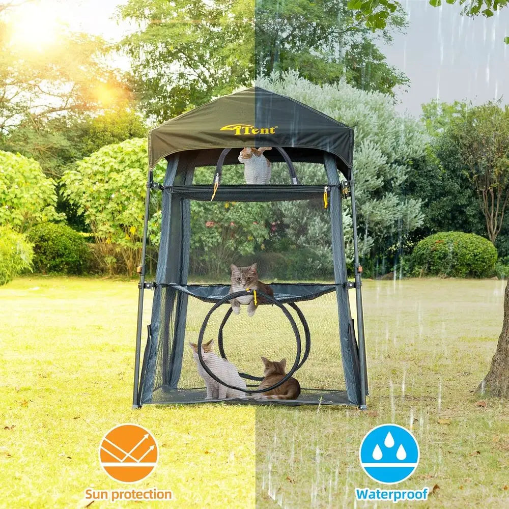 X-Large Foldable 3-Tier Cat Enclosure with Indoor/Outdoor Use, Portable Catio, and Dual Door Design