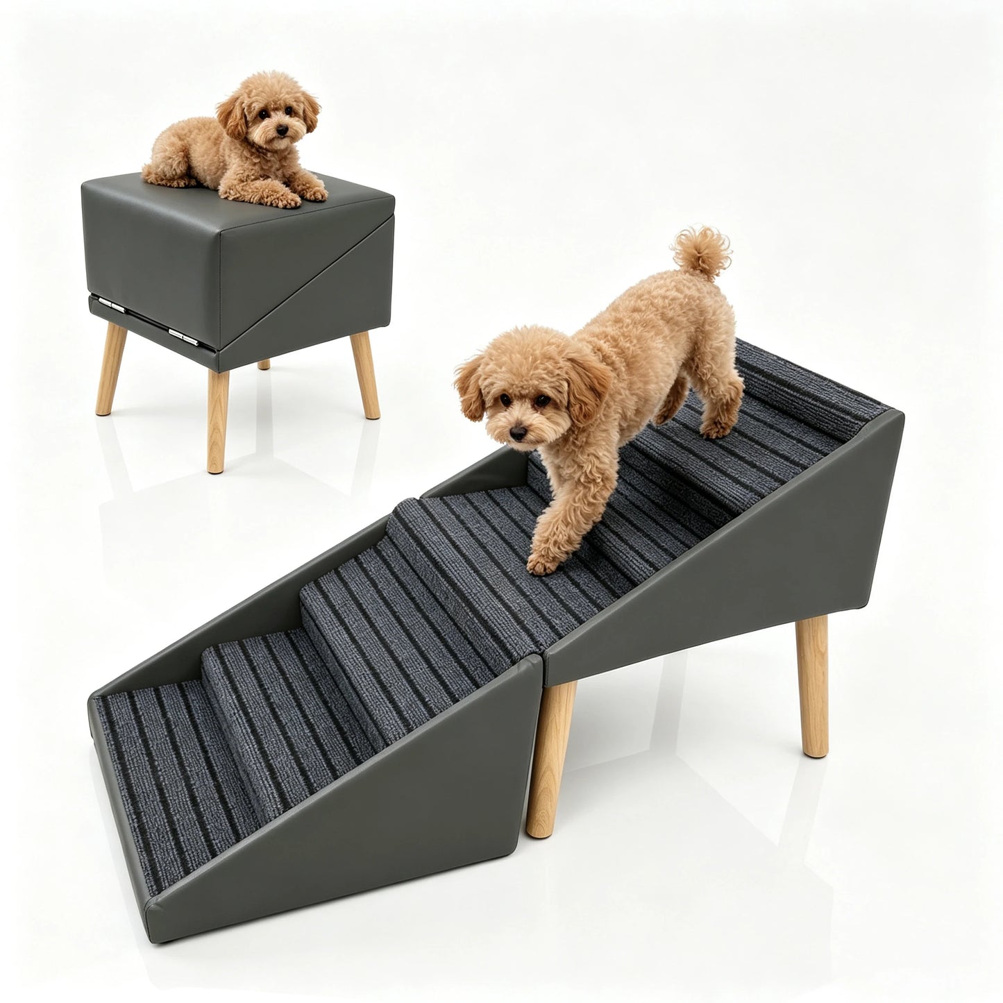 6 Step Dog Stairs Pet Ramp for Bed and Sofa Foldable Ottoman Non-Slip Steps for Small, Medium, Large Dogs Indoor Furniture Access
