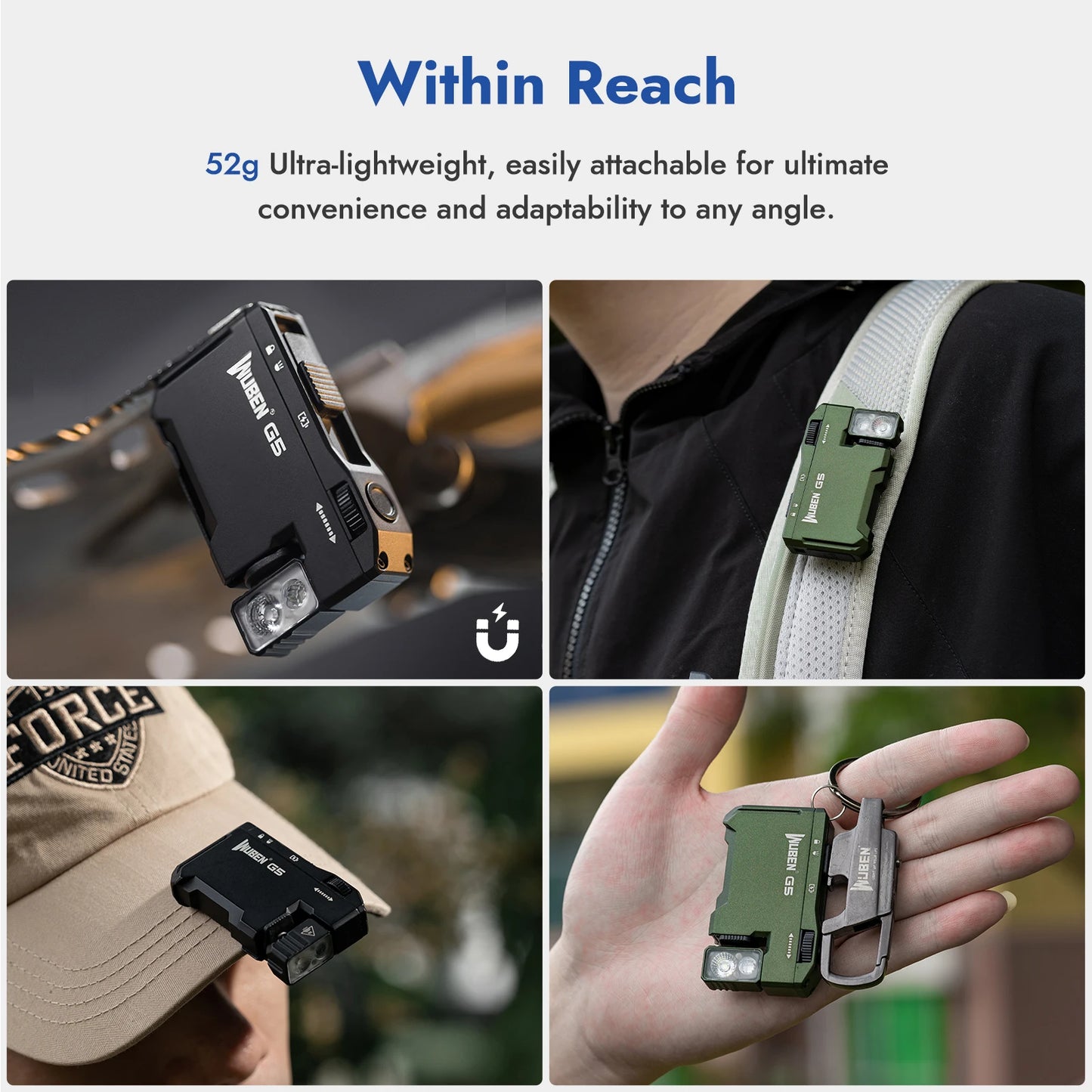 Multi-Color Magnetic EDC G5 Flashlight 400 Lumen USB-C Rechargeable Keychain Hands-Free for Camping, Car Repair, Home Use