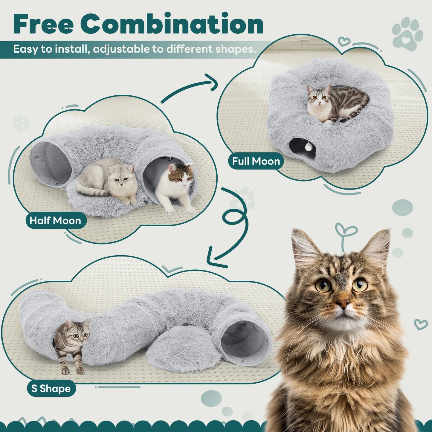Cat Tunnel Bed for Indoor with Soft Plush Washable Multi-functional Playground Under Tree Pet Toys for Kittens Puppy