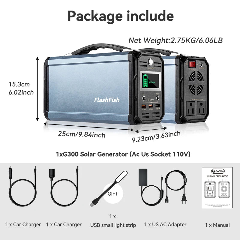 P56 Portable Power Station 330W Peak 600W AC Outlet 288.6Wh Solar Generator DC for Solar Panel Outdoor Power Drone