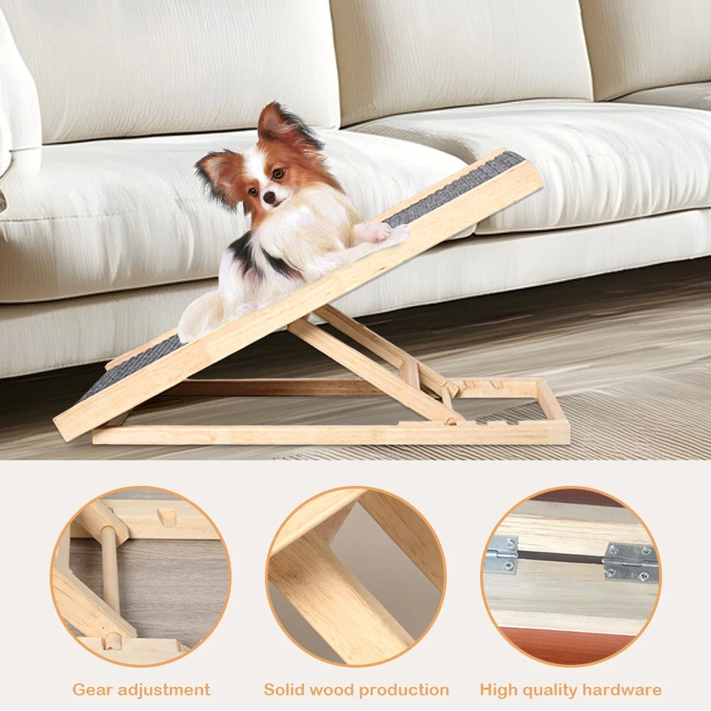 Wooden Folding Dog Ramp 3/4 Levels Height Adjustable Portable Pet Ramp Non-Slip Versatile for Indoor High Bed Couch
