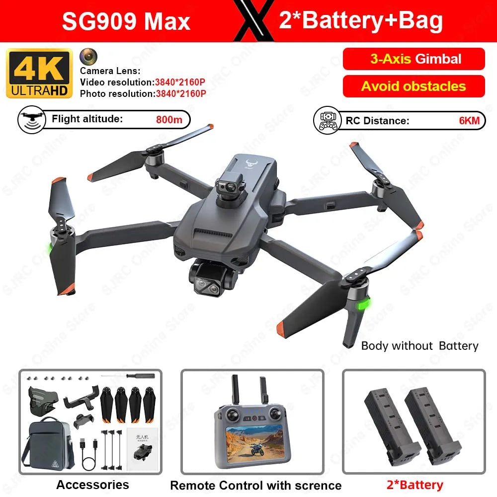 SG909 6KM GPS Drone 4K Professional 3-Axis Gimbal 360 Laser Obstacle Avoidance 4K Camera RC Drone FPV Brushless Quadcopter