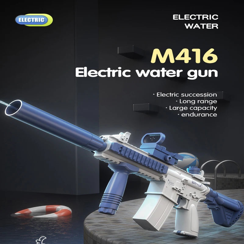 M416 Electric Water Gun Pistol 10M Long Range Portable Guns Children Pool Beach Outdoor Fight Shooting Toys for Kid Games