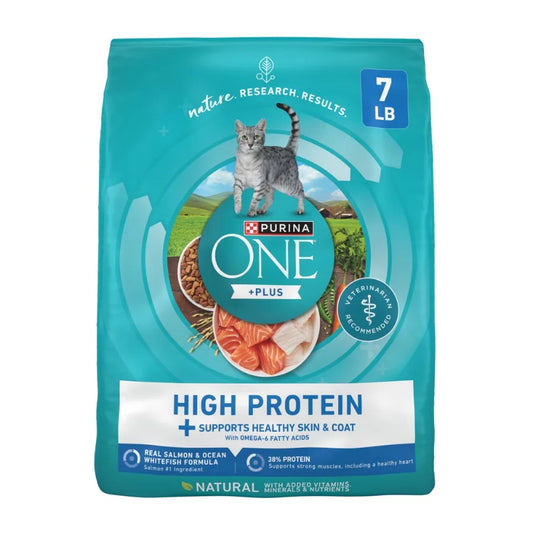 Plus Natural High Protein Dry Cat Food Salmon and Ocean Whitefish Skin and Coat Health Formula, 7 lb Bag