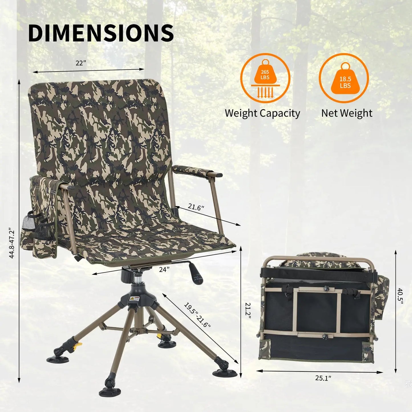 Hunting Chair 360 Degree Swivel Silent Folding Portable Blind Seat With 4 Adjustable Legs And Seat Height Anti Sink Feet Armrests Stable 330 Lbs Capacity
