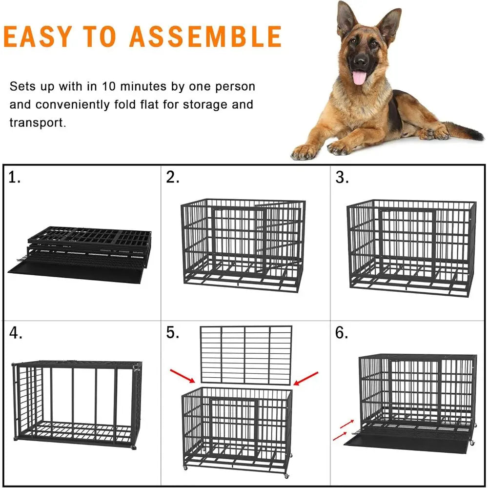 54/48/42/38 inch Heavy Duty Indestructible and Escape-Proof Dog Crate Cage Kennel for Large Dogs, High Anxiety Dog Crate