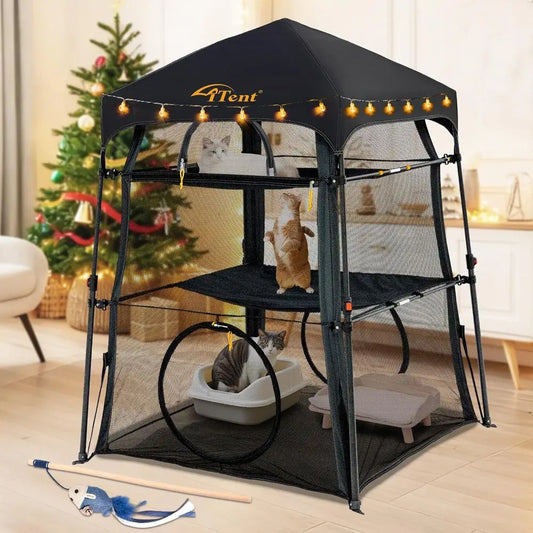 X-Large Foldable 3-Tier Cat Enclosure with Indoor/Outdoor Use, Portable Catio, and Dual Door Design