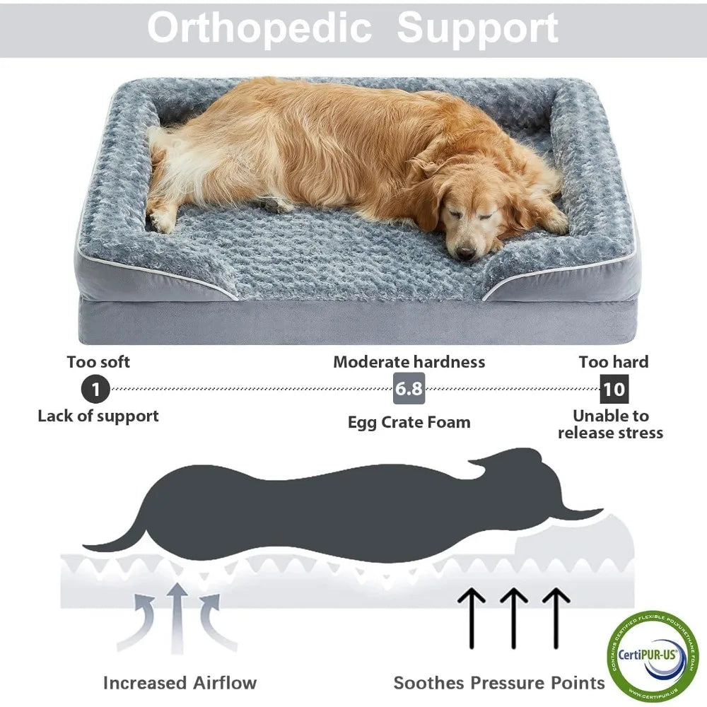 Large Orthopedic Dog Bed, Washable Sofa Design with Waterproof Lining & Non-Skid Bottom for Comfortable Pet Sleep