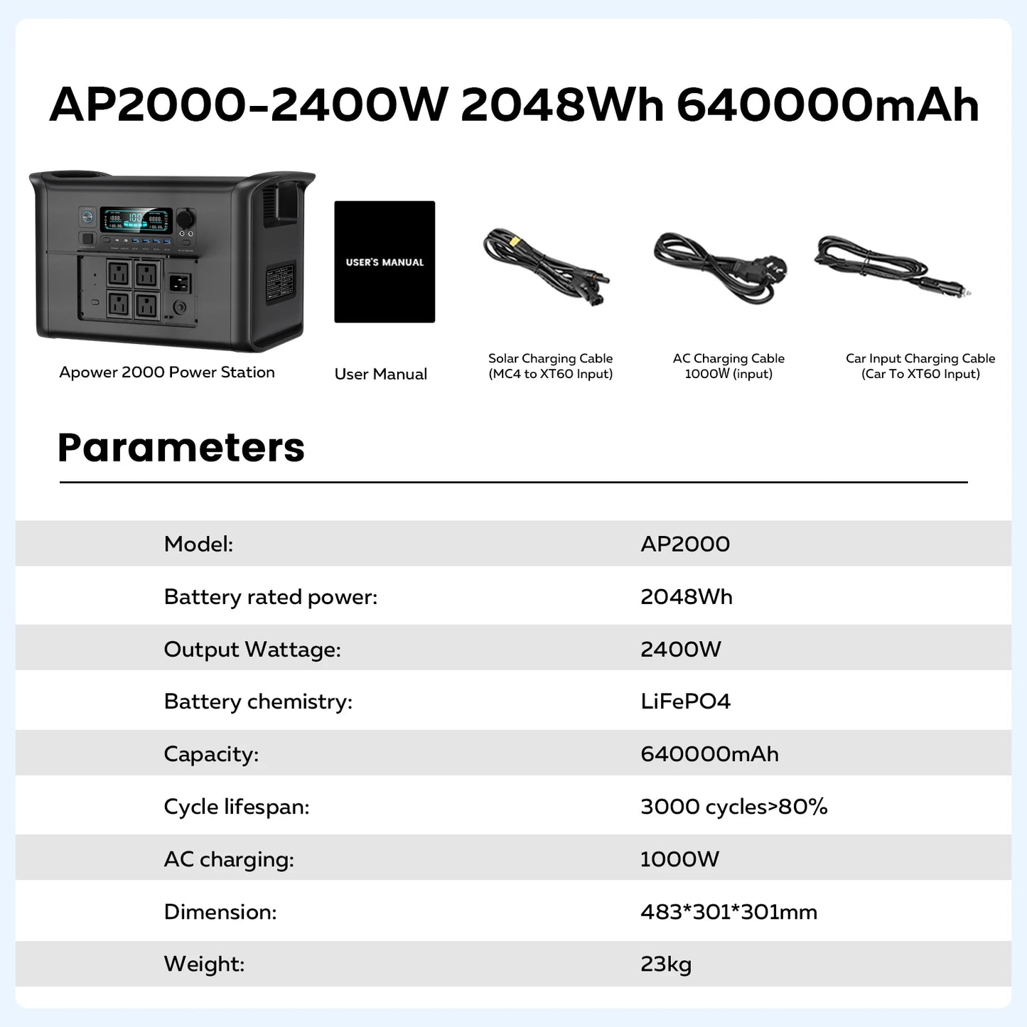 2400W Portable Power Station 1800W Power Generator LED Light Emergency 500W Solar Power Bank for Outdoor Camping Travel