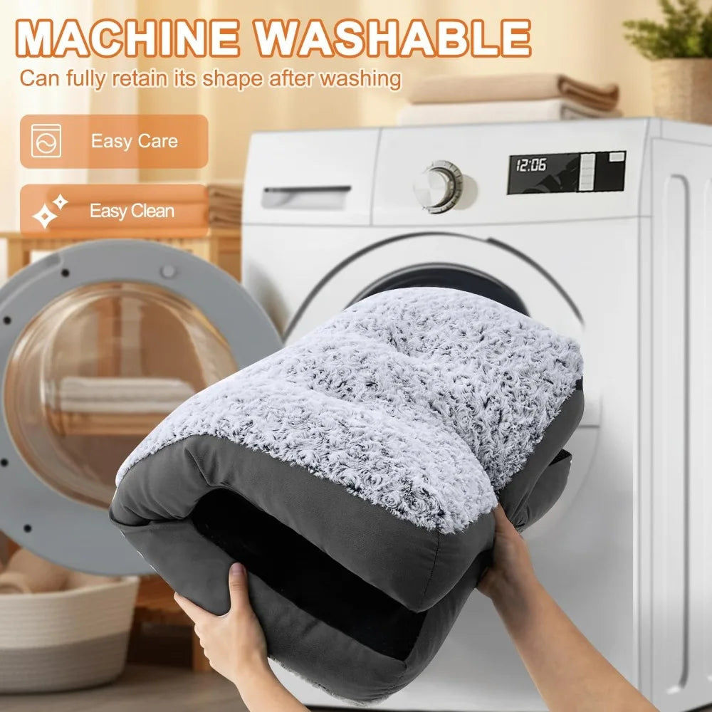 Deluxe Washable Dog Bed for Large Dogs, 35 x 23 Inch Crate Mat, Comfy Fluffy Kennel Pad, Anti-Slip, Grey