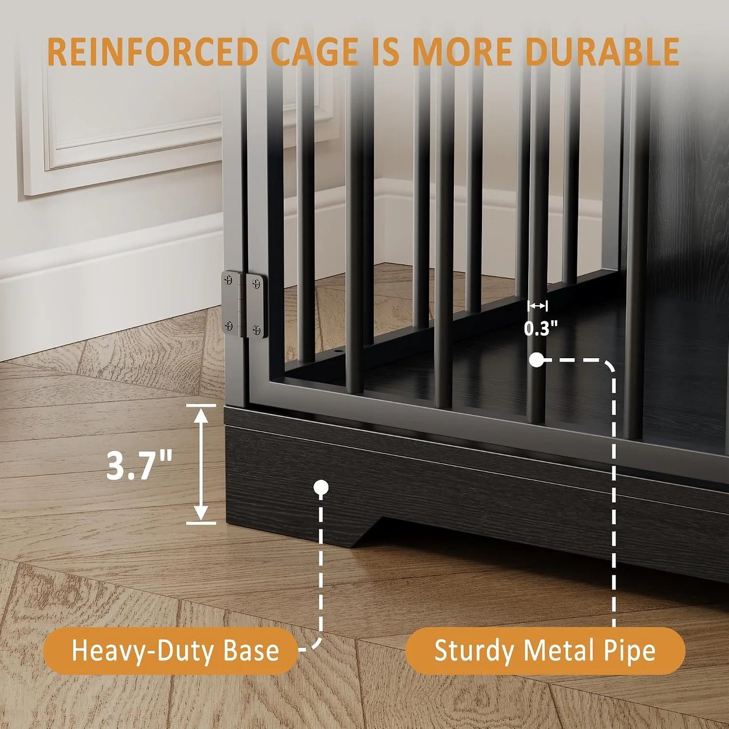 48 Inch Dog Crate Furniture with Feeding Bowl Storage Drawers Heavy Duty Wooden Dog Kennel Cabinet Lockable Indoor Pet Cage Table for Small Medium Dogs Living Room Bedroom Office