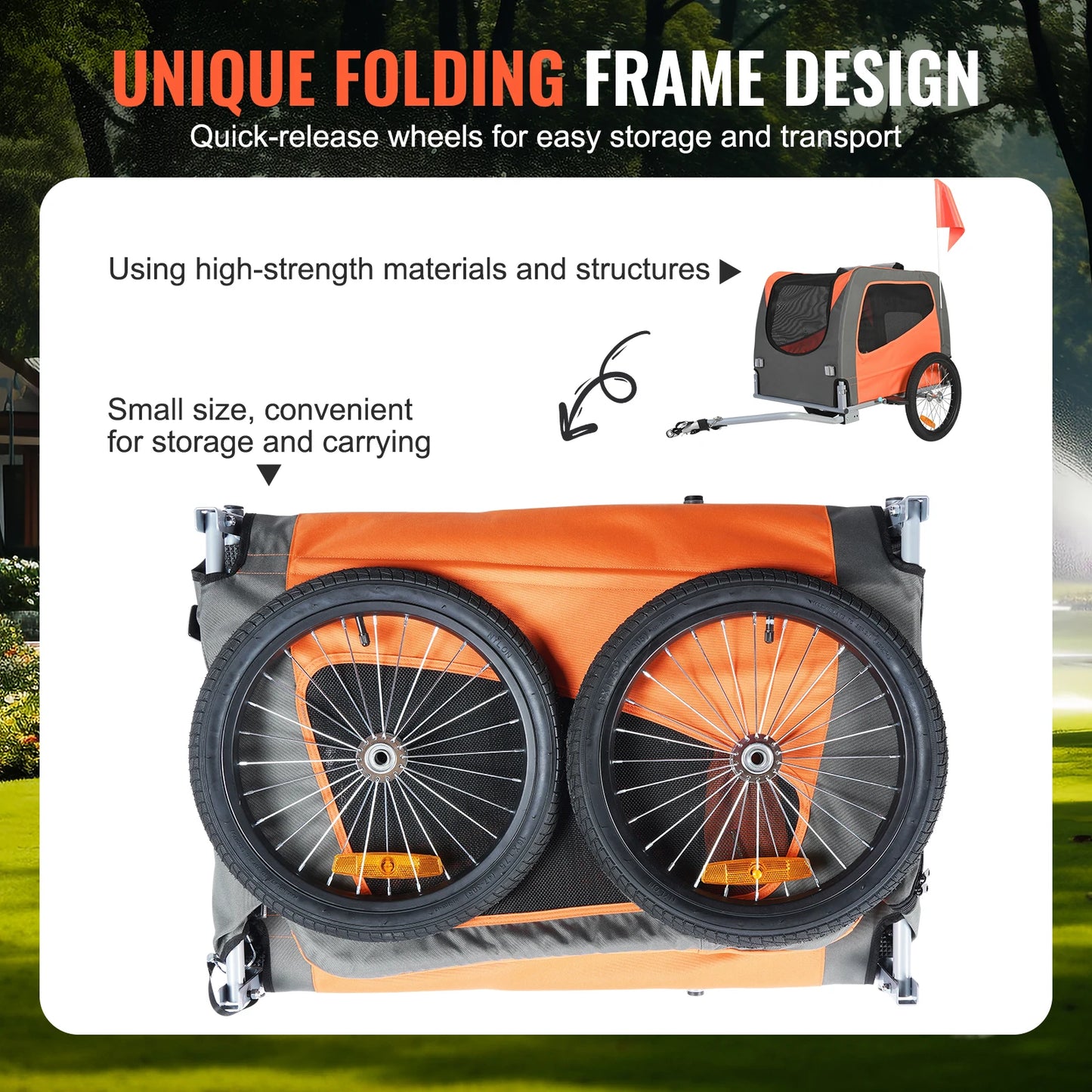 66lbs Pet Cart Bicycle Carrier Dog Bike Trailer With Folding Frame & Wheels Reflectors Flag for Dogs Accessories