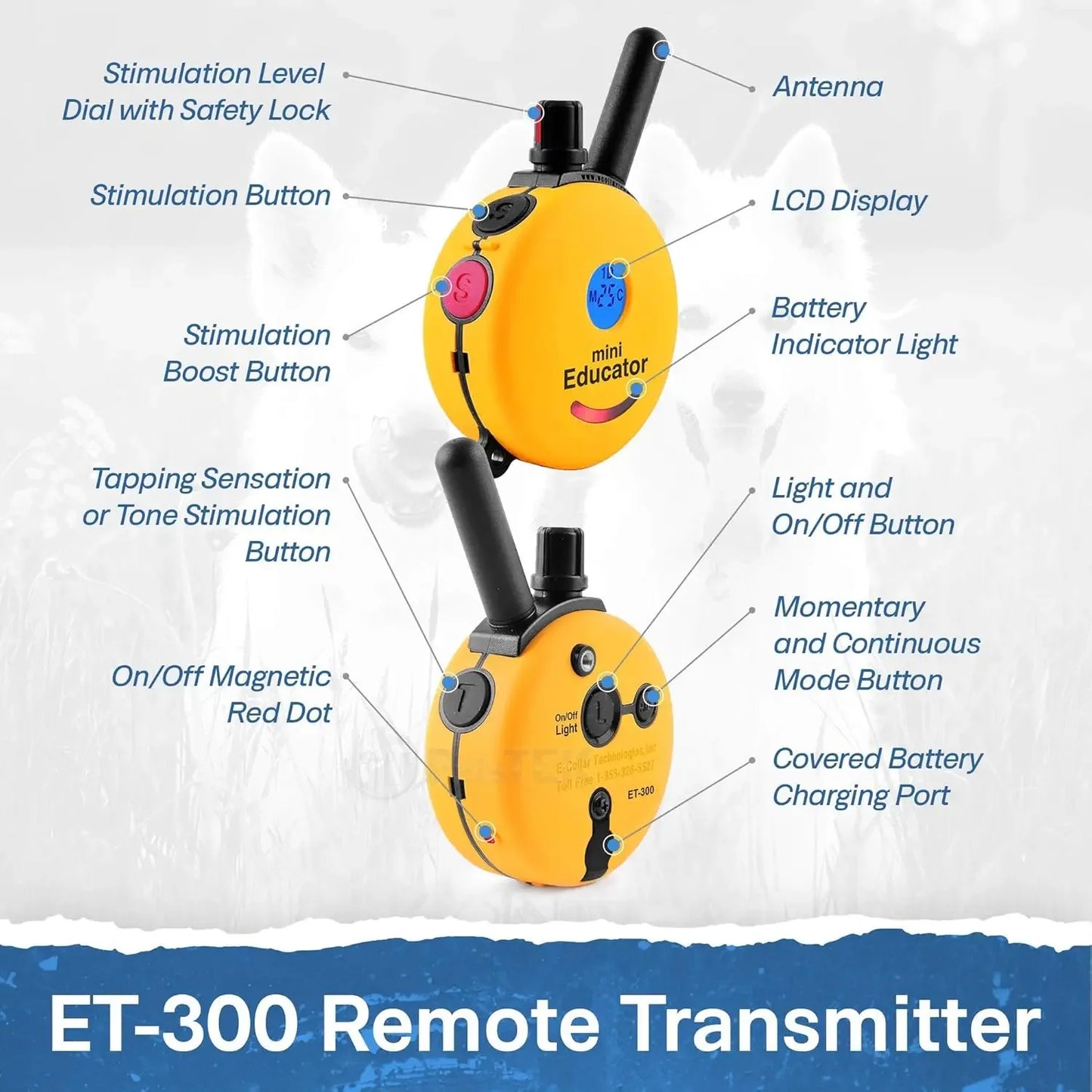 ET-300 Mini E Collar for Dog Training with Remote - 1/2 Mile Range, Waterproof, 100 Blunt Stimulation Levels