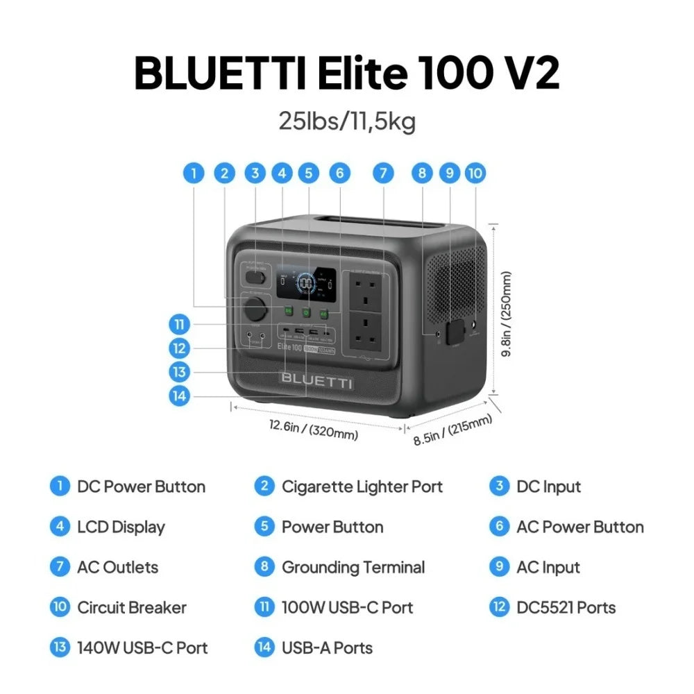 Elite 100 V2 Portable Power Station 1800W 1024Wh Solar Generator for Outdoor Camping Emergency Backup