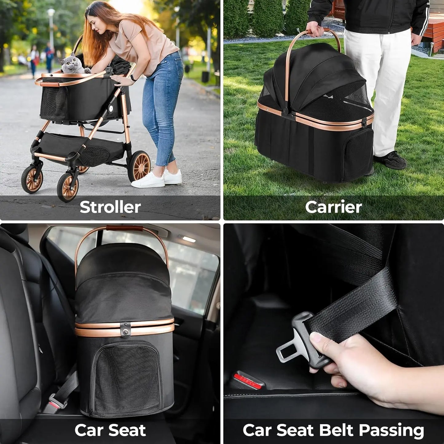 360° High Wheels Transport Foldable Cat Pet Stroller 2-in-1 Dog Buggy Stroller Dog Box Can Be Attached in Car, Max. Load 25 kg