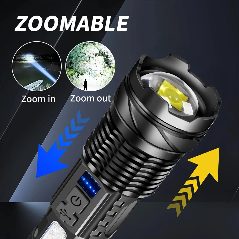 Ultra-Bright LED Flashlight Rechargeable Handheld Torch Strong Light Long Range Tactical Emergency Lamp Outdoor Camping Lantern