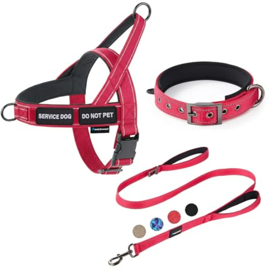 No Pull Dog Harness, Heavy Duty Collar and Leash Set-Leash with Double Handle and Car Seatbelt Clip-Easy Control for Walking