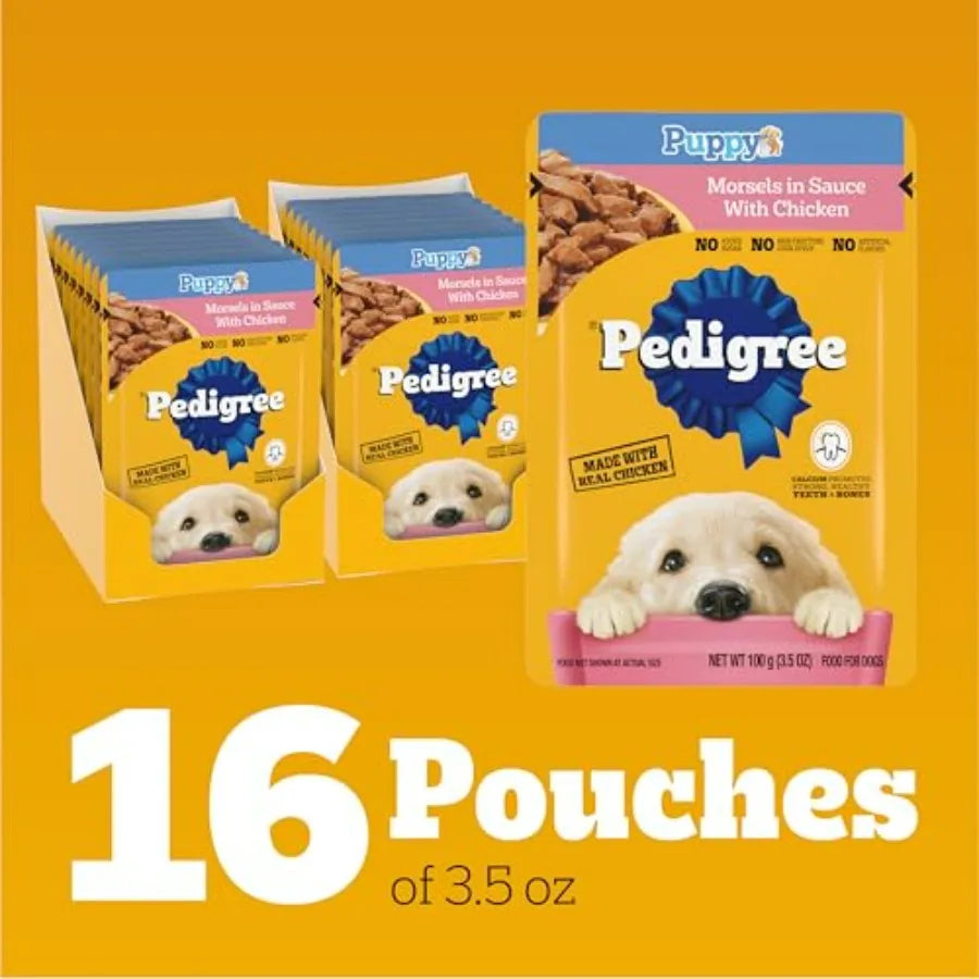 Puppy Food Morsels in Sauce, Wet Dog Food Pouches, Flavor, 3.5 oz. Pouches